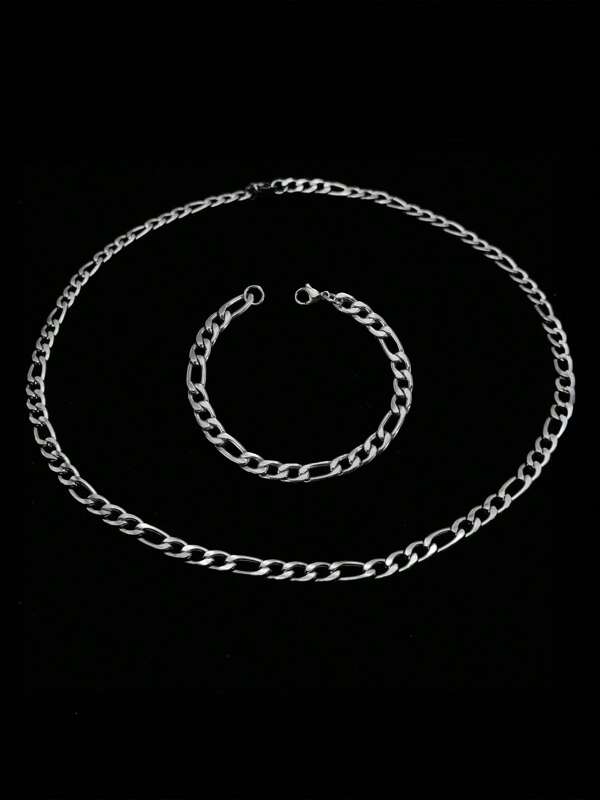 2pcs Fashionable & Elegant Stainless Steel Curb Chain Necklace And Bracelet Set For Men - Stylish Hip Hop Party Jewelry Set