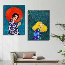 3pcs Vintage Flower Girl Wall Arts Canvas Posters, Scandinavian Oil Painting, Nordic Living Room Bedroom Optional Frame Hanging Painting ,Wall Art With Frame