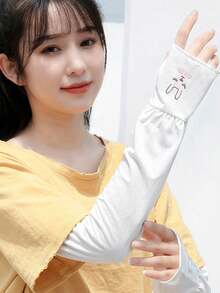 2 piezas Mangas de hielo sueltas y lindas a la moda con protección UV para conducir y andar en bicicleta - Blanco - Ver 2