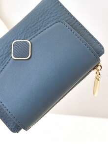 MINGYOU Fashionable Soft Leather Texture Zippered Short Wallet Coin Purse For Women Mini Wallet Purse Wallet Men Wallet Leather Small Wallet Cute Wallet Wallet - Blue - View 8