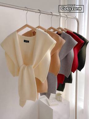 1pc Solid Color Knitted Woolen Shawl With Detachable Faux Collar, Fashionable Cape For Women To Cover Shoulders In Air-Conditioned Room