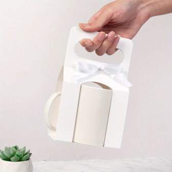 12pack Mug Boxes With 1 Roll Ribbon For Gifts, 11-12oz Sublimation Mugs Gift Packaging Box With Handle Design, Sublimation Mugs Wrapping Gift Box Set