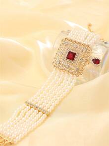 1 set de bijoux style marocain pour femmes - boucles d'oreilles et collier décorés de strass, accessoires de mode bohème pour mariée et mariage, cadeau de festival - Multicolore - Voir 12