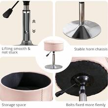 360 ° Swivel Vanity Stool Chair Makeup Room, Height Adjustable Stool Vanity With Storage, Small Whiskey Brown Faux Leather Bathroom, Living Room-Cll - Pink - View 6
