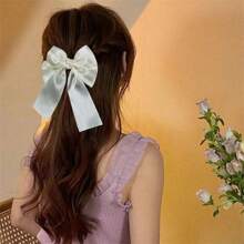 5pcs Women's Solid Color Bow Hair Clips, Elegant Satin Bow Hair Clips For Ponytail, Top Clip, Gift For Valentine's Day Claw Clips Hair Claws Hair Barrettes