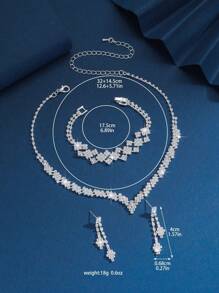Set de 4 piezas de joyería para mujer con collar, aretes, pulsera y cristales, adecuado para uso diario, vestidos de novia y regalos para fiestas