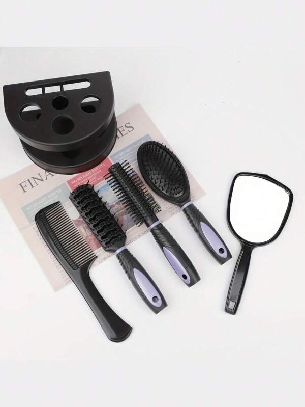Five-Piece Comb Set, Hairdressing Comb Base Set, Gift For Girlfriend, Women's Hairdressing Mirror Round Comb Set, Full Set Of Mini Five-Piece Styling Comb Set, Large Air Curling Iron For Home Use, Hairdressing Comb For All Hair Types, Professional Salon Cutting Brush Set, Salon Hairdressing Tool Frame Set, Makeup Comb Set, Unisex