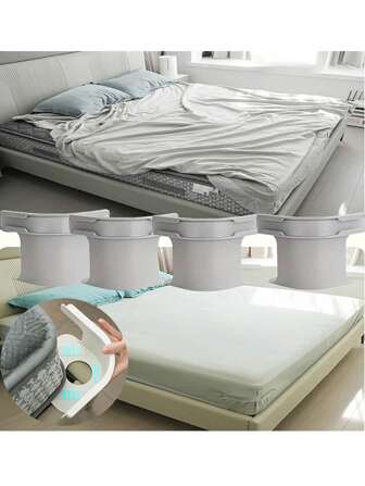 4 件隐形床单固定器，重型床单夹，多功能床单夹，床单防滑夹，适用于所有床尺寸，将床单固定到位，现代家居用品