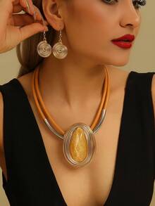 1 Bộ Dây Da Nhựa Nhôm Thủ Công Dệt Thời Trang Cổ Điển Thanh Lịch Tiệc Tiệc Ngày Lễ Bohemian Trung Đông Châu Âu Dây Chuyền Và Hoa Tai - Nhiều màu - Xem 16