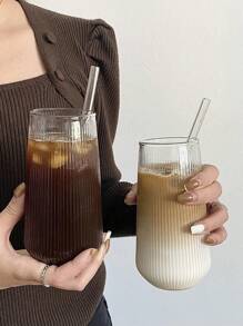 1 Striped Coffee Cup, Heat-Resistant Glass Cup, Iced Coffee Cup, Beverage Cup, Summer And Winter Cup, Glass Cup, Household Upright Milk Cup, Coffee Juice Cup, Single-Layer Large Capacity Transparent Glass Cup, Mug, Possible Cup, Juice Cup, Matcha Cup, Glass Cup, Beverage, Gift For Men, "", Alcohol, Christmas Wine Cup (Cups Without Straws Need To Be Placed Separately)