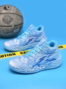 Fashionable Basketball Shoes For Boys, Colorful Green Sporty Sneakers, Multi-Color Splice Thick Sole Outdoor Casual Shoes