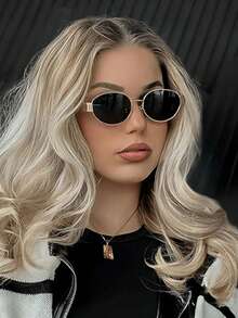 Gafas de sol ovaladas con marco de metal de moda para mujer, adecuadas para uso diario, viajes, vacaciones y playa - Multicolor - Ver 6