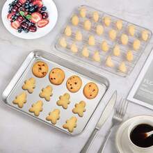 3件/1件蛋糕烘焙糕点储存托盘不锈钢蒸香肠盘长方形水果盘餐厅酒店面包烤盘 - 銀色 - 查看 2