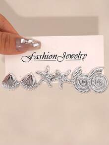 Bộ 6/12 chiếc hoa tai vỏ sò, sao biển, ốc xà cừ thời trang, đơn giản, bộ hoa tai đại dương vàng và bạc - Nhiều màu - Xem 8