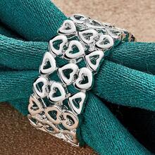 Anillo de plata de ley 925 chapado en plata con corazón hueco, talla 7-10#, para mujer, encanto de boda, compromiso, joyería de moda - Plateado - Ver 4