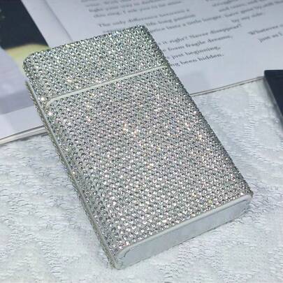 1 pezzo Custodia per sigarette da donna con cerniera e chiusura a spinta, decorata con strass