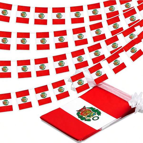 Peru Flag (Mini Chain Flag - Hand Waved Flag) Peruvian Rope Flag Banner For Patriotic Events Independence Day, Sports, Bars, Large Conferences, Schools, Indoor And Outdoor Decorations