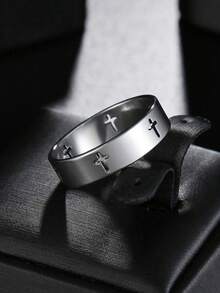 1 anel minimalista de aço inoxidável com cruz vazada, unissex para uso diário e em festas