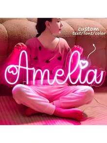 Customized Neon Light Wall Decor, Personalized Dimmable USB Neon Sign, Valentine's Day, Wedding, Birthday Party Gift, Customizable Bedroom Neon Name Plate - 多色3 - 查看 1