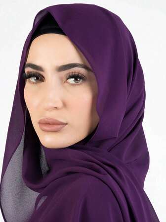 1 pieza Bufanda/Pañuelo de mujer de gasa de unicolor simple y versátil con perlas, de moda casual