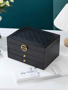 Stylish Single-Piece Three-Tier/Two-Tier/One-Tier Jewelry Organizer Box - Jewelry Organizer Box With Necklace Rack And Tray. Perfect For Storing Necklaces, Rings, Earrings, Bracelets, And Other Small Jewelry. (The Lock Is Decorative.) - Multicolor - View 20