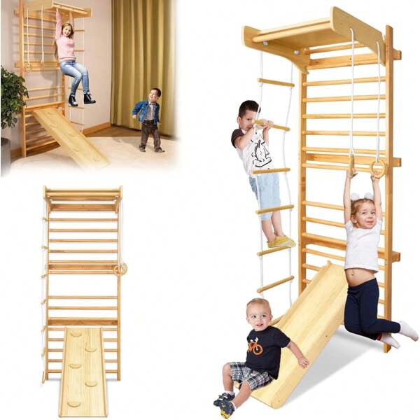 TATIVALO Turnwand Klettergerüst Indoor, Sprossenwand Kletterwand Kletterturm Klettergerüst aus Holz Doppelseitig Kletterbrett Heimsportgerät für Kinder & Erwachsene
