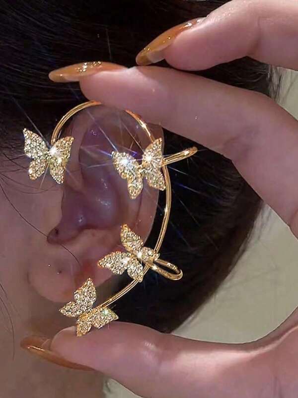 1 Piece Of Stunning Sparkling Butterfly Clip-On Earrings - Elegant No-Pierce Accessories For Women And Girls, Perfect For Parties, Outdoor Activities, And Everyday Wear