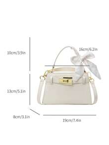 高级奢华鳄鱼纹压花女士手提包，时尚精致的金属装饰，可调节肩带斜挎包，简约风格肩带装饰单肩手提包，磁扣闭合，多功能轻便收纳斜挎包，高级丝巾装饰设计手提包，适合送礼、购物、约会、商务旅行、度假等多种场合。 - 白色 - 查看 6