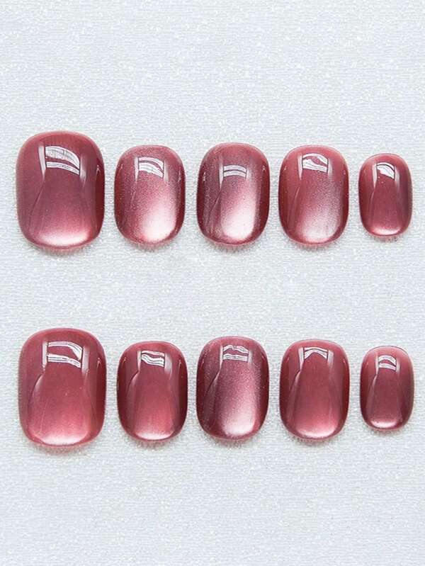 10pcs Pomegranate Red Holographic Cat Eye Shaped Glass Beads, Handmade Nail Art