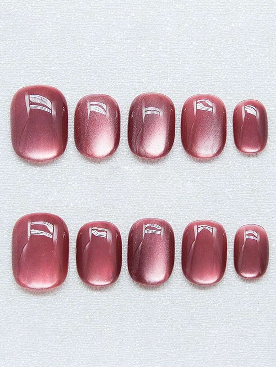 10 件石榴红全息猫眼形玻璃珠，手工美甲按压指甲美甲用品指甲 - 酒紅色 - 查看 1