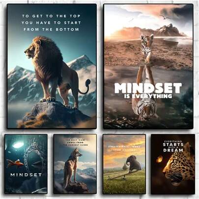 1 pièce Poster avec cadre optionnel, art mural lion, art mural de motivation, peinture sur canevas avec citations inspirantes, affiches et impressions d'animaux pour une décoration moderne de bureau et de la maison