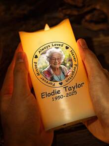 1pc Personalized Customized LED Candle Light, Customized Photo Text, Forever Loved, Never Forgotten, Forever Remembered - Personalized Photo LED Candle, Customized Photo Condolence Candle, Family Bereavement Gift, Customized Deceased Loved One Photo, Nostalgic Commemorative Gift, Photo Stage Decoration Light