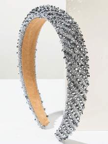 1pc Plain Sponge Headband, Fashionable Shiny Crystal Decorative Band, Versatile Lady Headpiece For Daily Wear, Simple Korean Style Hairband Hair Hoop - Multicolor - View 14