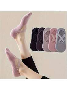 5 pares de calcetines de yoga para mujer, calcetines deportivos de danza antideslizantes de silicona, calcetines de fitness para Pilates de interior