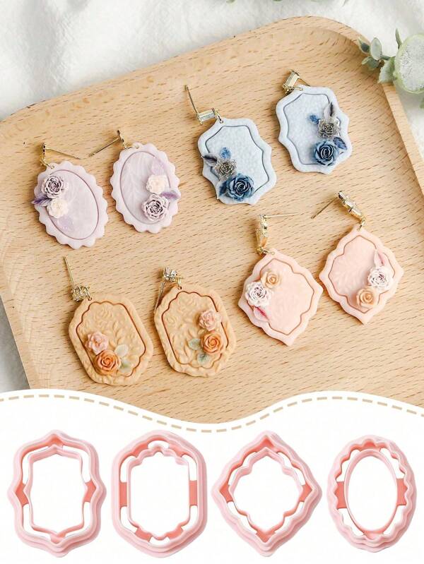 1pc/4pcs Geometric Shape Polymer Clay Cutters With Hollow Detail Design, DIY Earrings Jewelry Making Mold