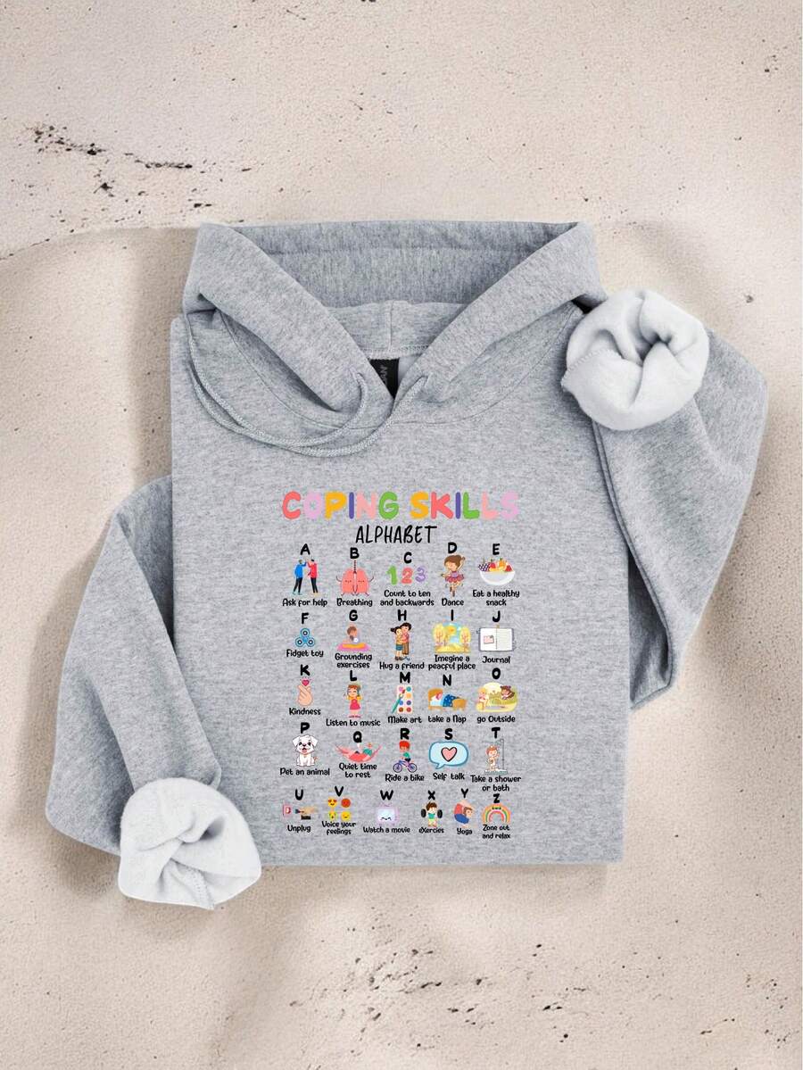 Coping Skills Alphabet Teacher Hoodie, ABC Coping Skills, Alphabet Exercises, School Psychologist, Counselor Sweater, Psychologist Gift Hooded IT-979 - Grey - View 1