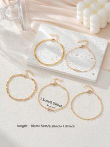 5pcs High-Quality Cubic Zirconia Cross Decorated Multilayer Bracelet, Fashionable, Suitable For Women's Parties, Gatherings, Daily Wear, Holidays, And Gifts - Yellow Gold - View 5