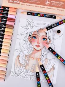 12/24pcs/Set Dual-Head Skin Tone Acrylic Markers - Straight Liquid Ink Markers, Soft Tips And Hard Tips, Vibrant Colors, Stackable, Good For Painting, DIY Graffiti Art Drawing Pen Supplies For Creative Projects