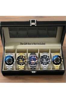 Conjunto de 5 relojes de cuarzo para hombre, estilo minimalista, caja redonda de aleación, pulsera de aleación para negocios, elegante juego de regalo
