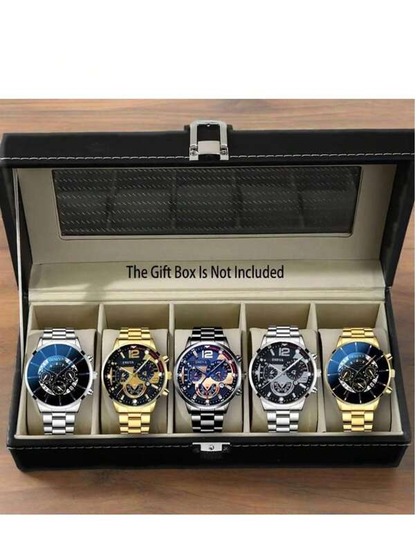 Conjunto de 5 relojes de cuarzo para hombre, estilo minimalista, caja redonda de aleación, pulsera de aleación para negocios, elegante juego de regalo
