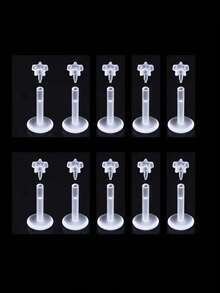 10入組簡約隱形透明唇環和耳環釘,學生必備