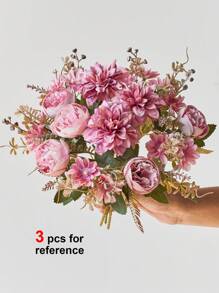 1 pieza Flores artificiales, ramo de peonías, dálias y margaritas de seda sintética, arreglo floral realista para decoración del hogar, bodas, centros de mesa, decoración de otoño