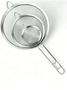 3pcs/1pc Stainless Steel Fine Mesh Colander Ladle With Handle - Spice Powder Sifter, Coarse Salt Sieve, Kitchen Tool