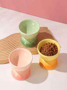 1pc Ombre Color Ceramic Cat/Dog Bowl With Raised Stand, Anti-Tilt Neck Protection Tilted Design Pet Bowl