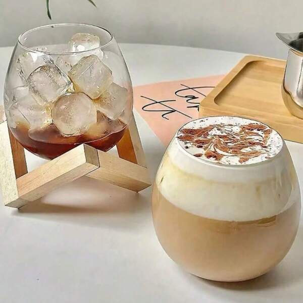 1pc High Borosilicate Spherical Vertical Stripe Mug, Home Round Egg-Shaped Glass Coffee Cup, Juice, Milk Drink Cup