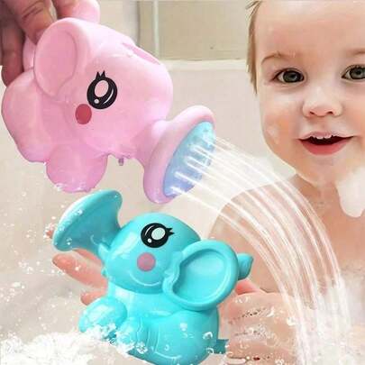 Elephant Shaped Watering Can Bath Toy, Cartoon Plastic Water Pot Shower Tool, Baby Bathroom Toy, Children Summer Bath Sprinkler, Elephant Shaped Shower Sprinkler Toy, Birthday Gift, Christmas Stocking Stuffer