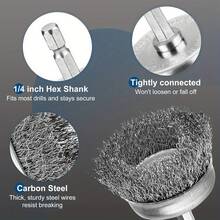 6 件专业钻刷，不锈钢丝杯刷，用于除锈，1/4 英寸六角柄钻刷附件