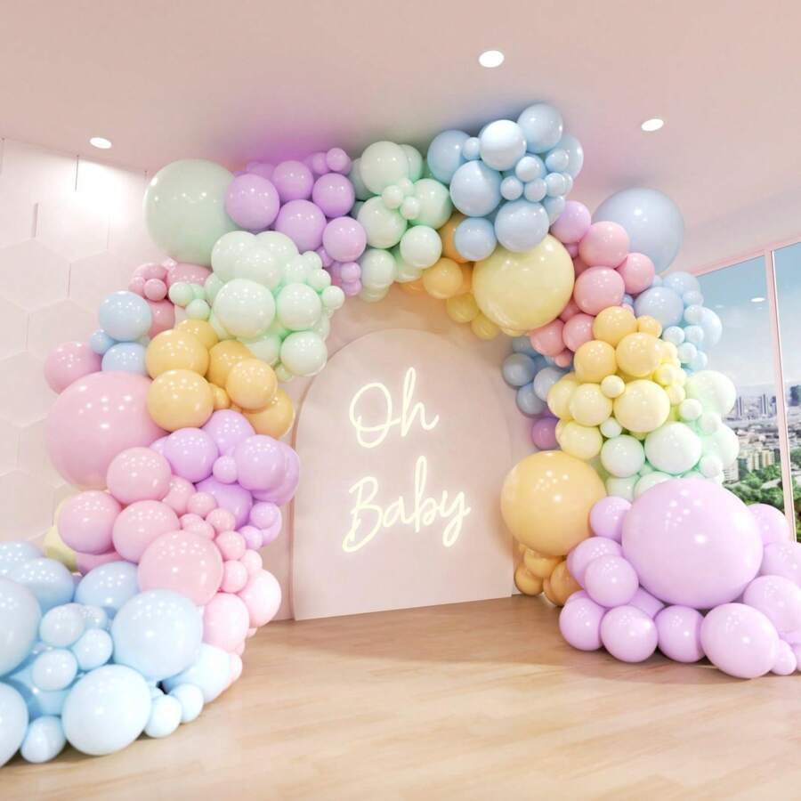 113pcs Pastel Rainbow Balloon Arch Kit, Macaron Color Assorted Party Balloon Garland Set, Suitable For Baby Shower, Wedding, Engagement, Birthday, Gender Reveal, Anniversary, Easter Decor