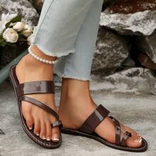 1 Pair Women Flat Sandals, Casual Round Toe Slippers, Comfortable Easy To Wear, Elegant Design, Suitable For Summer Bohemian Style