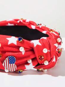 1pc Red, White, Blue Star Print Wide Headband, Fashion Hearted Decor Hair Accessories For Women, Independence Day Element Hair Clip Hairband Hair Hoop